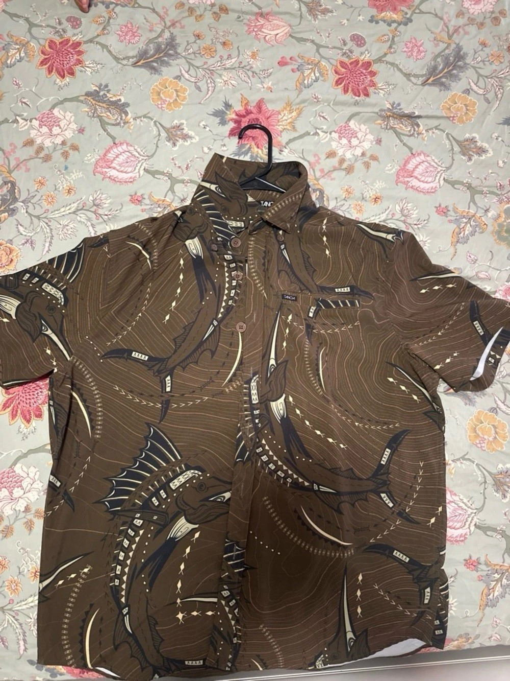 Tanoa Abstract Print Button Down Brown Size Large